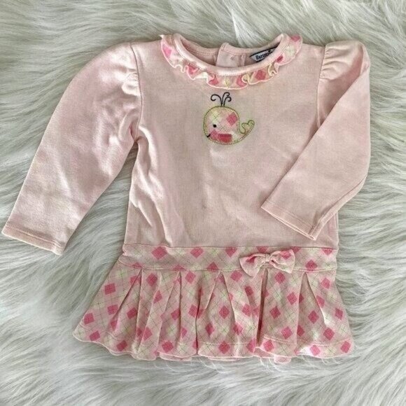 Hartstrings Baby Girls Dress Sz 12 Month Pink Argyle Whale Preppy - Picture 1 of 3